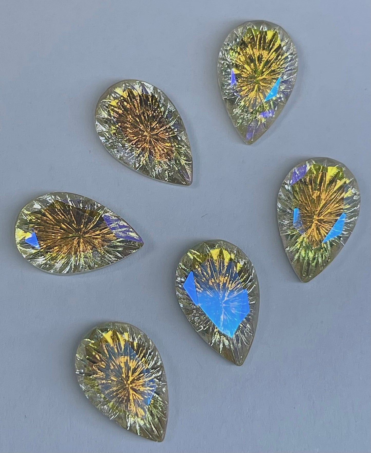 Crystals gold color water drop shape 6 PCs