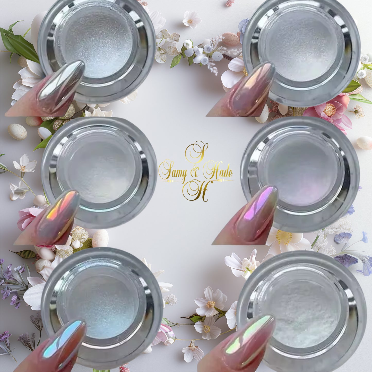 Chrome nail powder, Aurora 6 colores