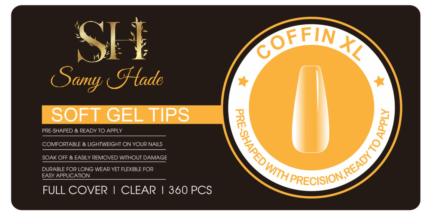 Sof gel tips coffin xl full cover clear 360 pcs