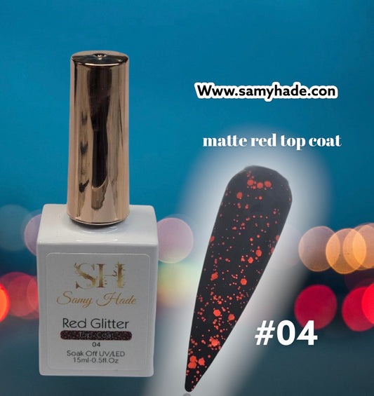 Red glitter matte top coat #04 15ml