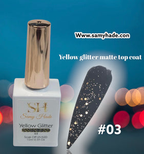 Yellow glitter matte top coat 15ml #03