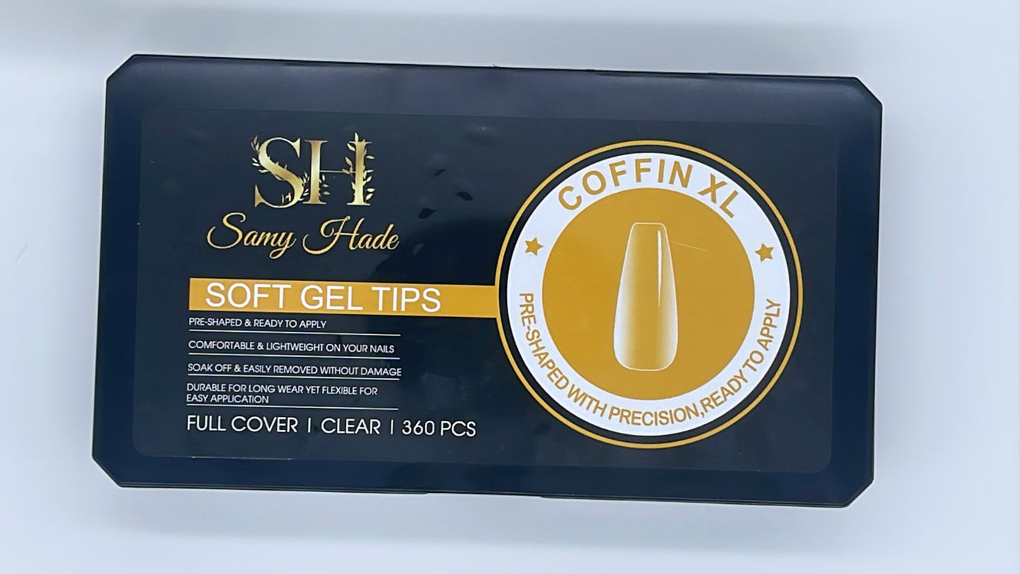 Sof gel tips coffin xl full cover clear 360 pcs